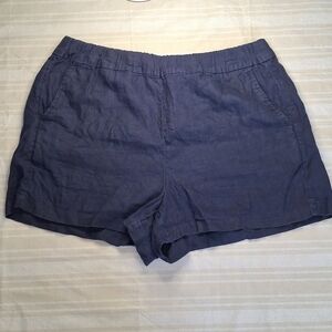 J Crew Shorts Womens L Navy Blue 100% Linen Pull On Elastic Waist Casual Capsule